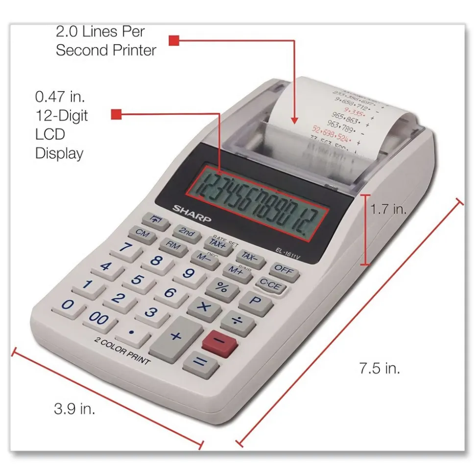 Sharp EL-1611V 2 Lines/Sec Printing Calculator - Black/Red Print