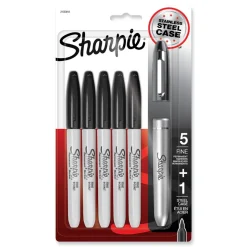Sharpie Fine Bullet Tip Stainless Steel Single Marker Case Permanent Marker - Black (6/Pack)