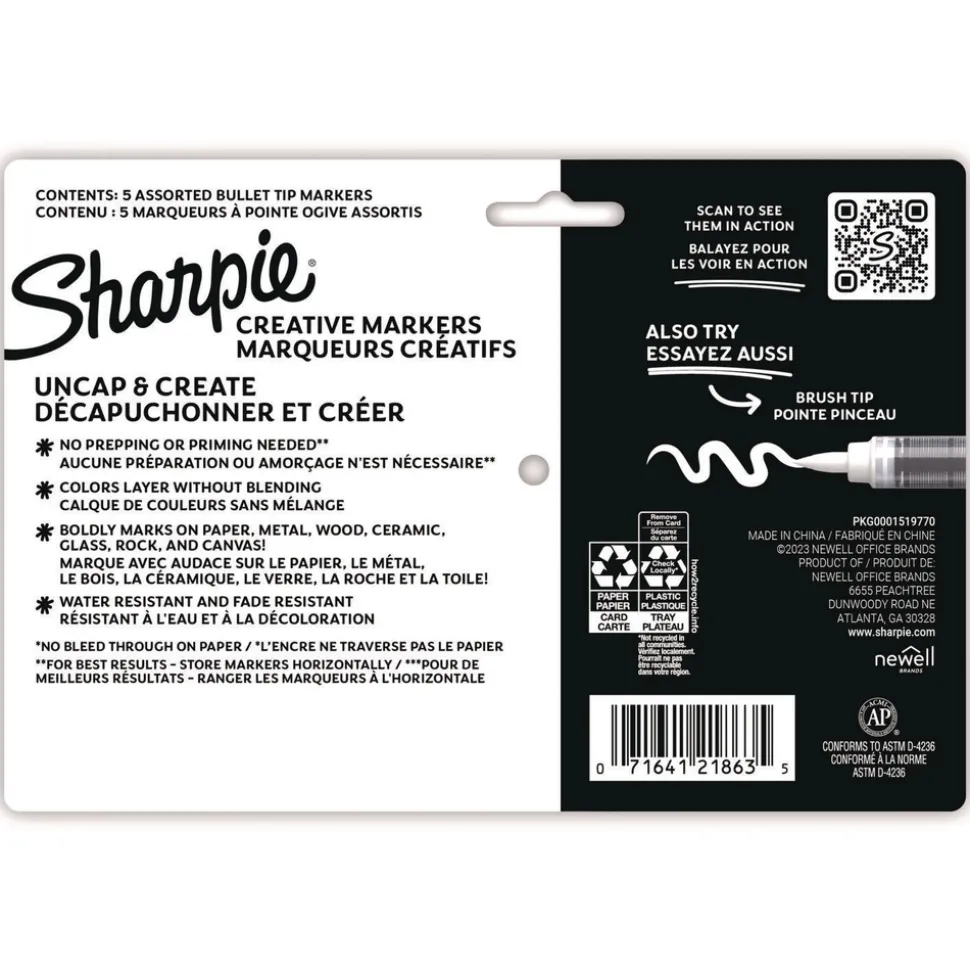 Sharpie Medium Bullet Tip Creative Markers - Assorted Colors (5/Pack)