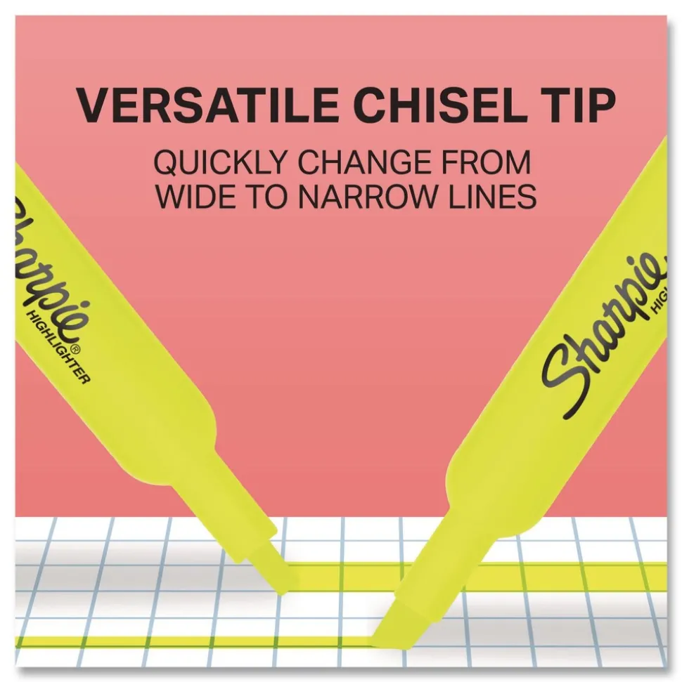 Sharpie Tank-Style Chisel Tip Highlighters - Fluorescent Yellow Ink/Yellow Barrel (4/Pack)