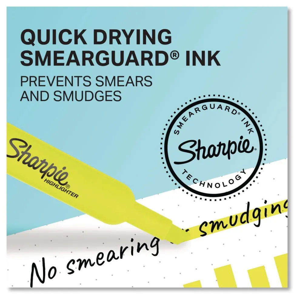 Sharpie Tank-Style Chisel Tip Highlighters - Fluorescent Yellow Ink/Yellow Barrel (4/Pack)