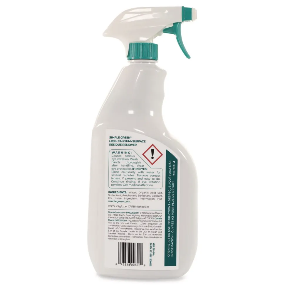 Simple Green Lime Calcium Surface Residue Remover, 32 oz Spray Bottle, 12/Carton