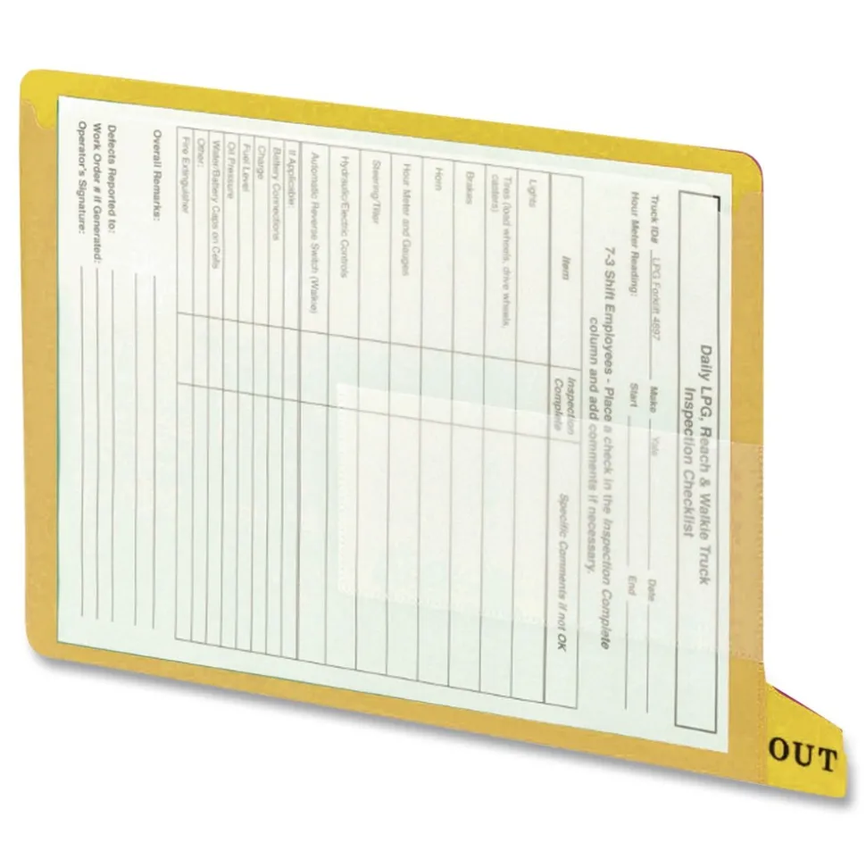 Smead 61956 1/3-Cut End Tab Out 8.5 in. x 11 in. Colored Poly Out Guides with Pockets - Yellow (25/Box)