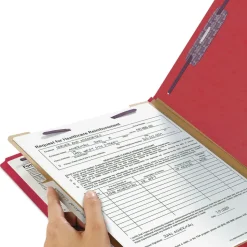 Smead 1 Divider Four SafeSHIELD Fasteners Legal Size Four-Section Pressboard Top Tab Classification Folders - Bright Red (10/Box)