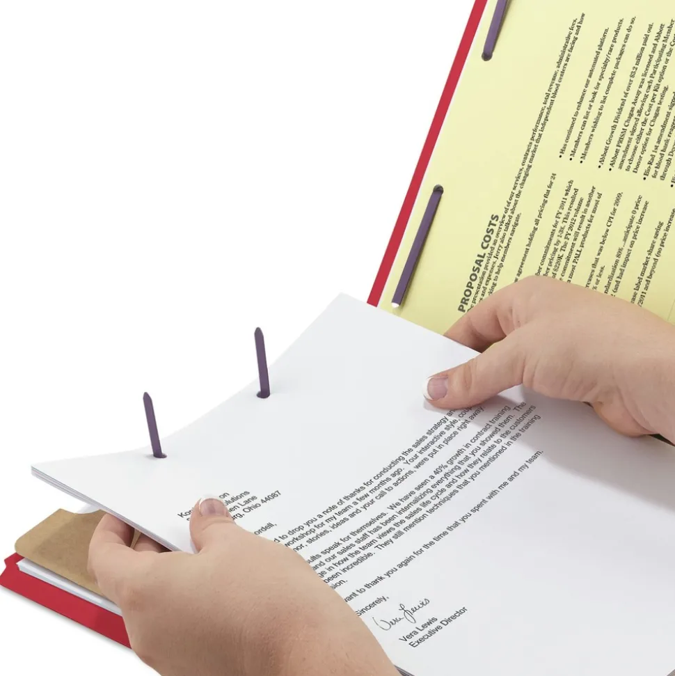 Smead 1 Divider Four SafeSHIELD Fasteners Legal Size Four-Section Pressboard Top Tab Classification Folders - Bright Red (10/Box)