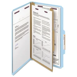 Smead 1 Divider Four SafeSHIELD Fasteners Legal Size Four-Section Pressboard Top Tab Classification Folders - Blue (10/Box)