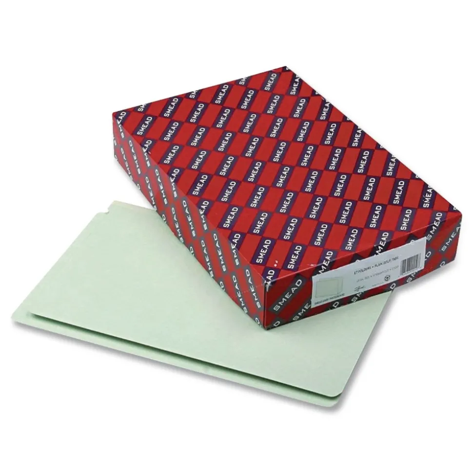Smead 29210 Extra-Heavy Recycled Pressboard Straight End Tab Folders - Legal, Gray/Green (25/Box)