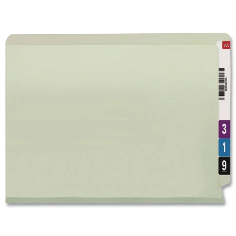 Smead 29210 Extra-Heavy Recycled Pressboard Straight End Tab Folders - Legal, Gray/Green (25/Box)