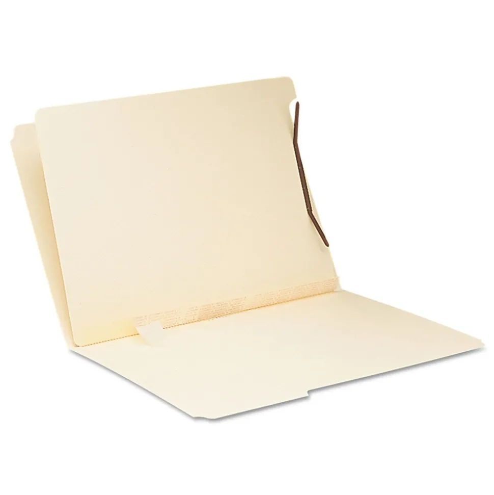 Smead 1 Fastener Letter Size Self-Adhesive Folder Dividers with Twin-Prong Fasteners for Top/End Tab Folders - Manila (100/Box)