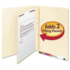 Smead 1 Fastener Letter Size Self-Adhesive Folder Dividers with Twin-Prong Fasteners for Top/End Tab Folders - Manila (100/Box)