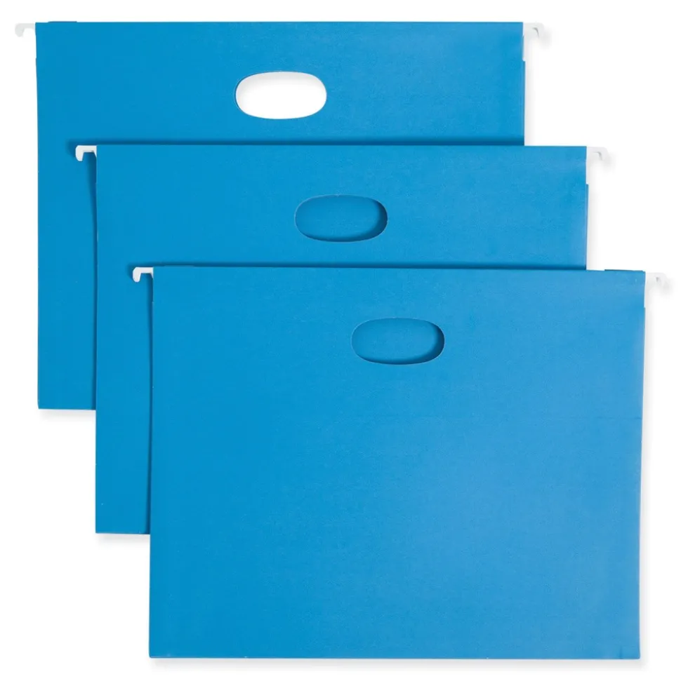 Smead 2 in. Capacity 1/5-Cut Tabs 1 Section Letter Size Hanging Pockets with Full-Height Gusset - Sky Blue (25/Box)