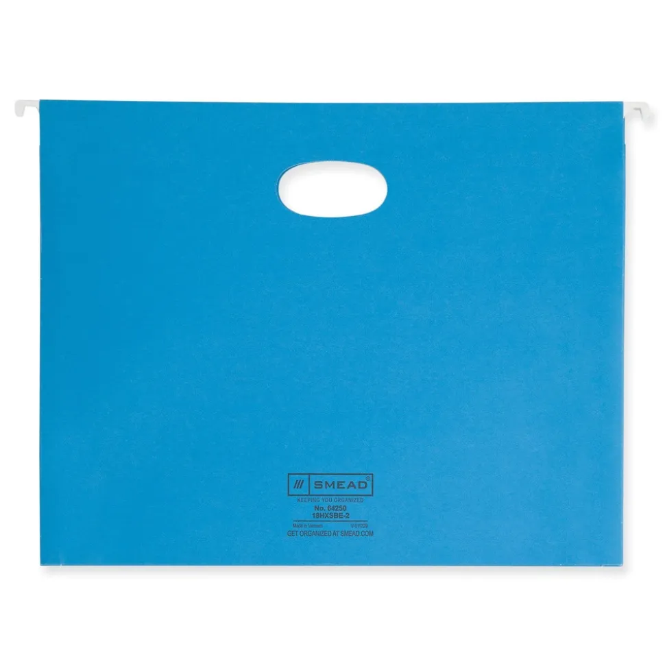Smead 2 in. Capacity 1/5-Cut Tabs 1 Section Letter Size Hanging Pockets with Full-Height Gusset - Sky Blue (25/Box)