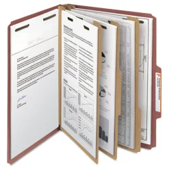 Smead 3 in. Expansion 3 Dividers 8 Fasteners Letter Size Recycled Pressboard Classification Folders - Red Exterior (10/Box)