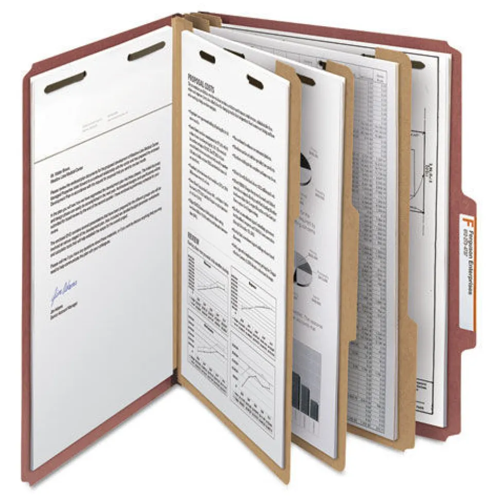 Smead 3 in. Expansion 3 Dividers 8 Fasteners Letter Size Recycled Pressboard Classification Folders - Red Exterior (10/Box)