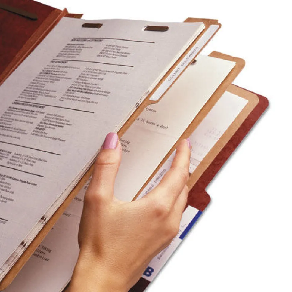 Smead 3 in. Expansion 3 Dividers 8 Fasteners Letter Size Recycled Pressboard Classification Folders - Red Exterior (10/Box)