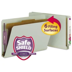 Smead 2 in. Expansion 1 Divider Legal Size 4 SafeSHIELD Fasteners End Tab Pressboard Classification Folders - Gray-Green (10/Box)