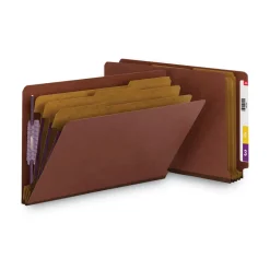 Smead 3 in. Expansion 3 Divider Legal Size 8 SafeSHIELD Fasteners End Tab Pressboard Classification Folders - Red (10/Box)