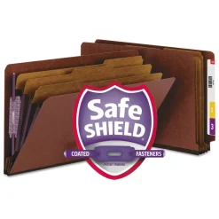 Smead 3 in. Expansion 3 Divider Legal Size 8 SafeSHIELD Fasteners End Tab Pressboard Classification Folders - Red (10/Box)