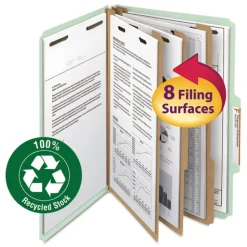 Smead 3 in. Expansion 3 Dividers 8 Fasteners Legal Size Recycled Pressboard Classification Folders - Gray-Green (10/Box)