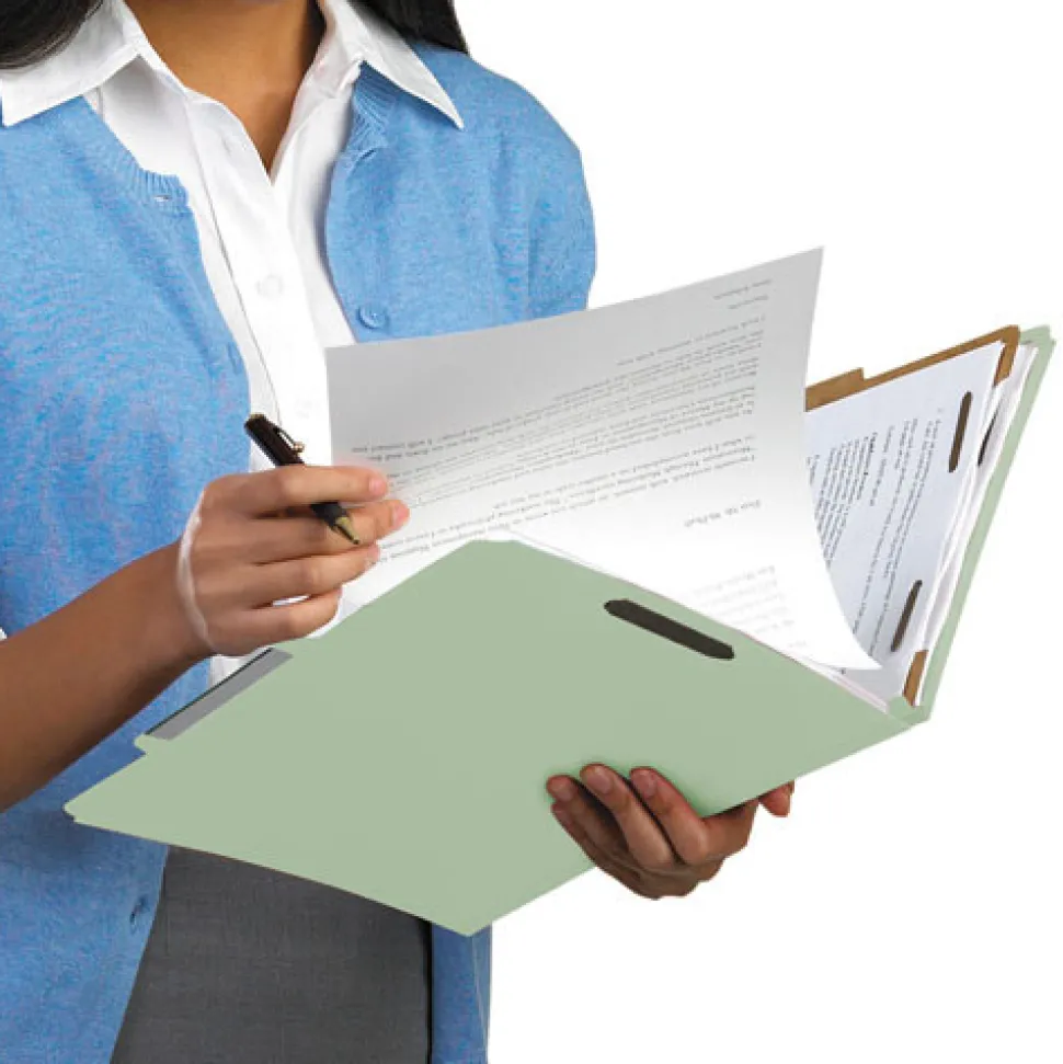 Smead 3 in. Expansion 3 Dividers 8 Fasteners Legal Size Recycled Pressboard Classification Folders - Gray-Green (10/Box)