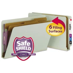 Smead 2 in. Expansion 2 Divider Legal Size 6 SafeSHIELD Fasteners End Tab Pressboard Classification Folders - Gray-Green (10/Box)