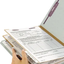 Smead 2 in. Expansion 2 Divider Legal Size 6 SafeSHIELD Fasteners End Tab Pressboard Classification Folders - Gray-Green (10/Box)