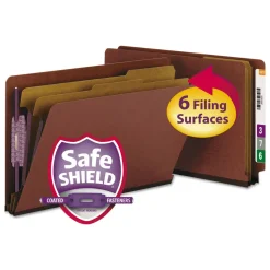 Smead 2 in. Expansion 2 Divider Legal Size 6 SafeSHIELD Fasteners End Tab Pressboard Classification Folders - Red (10/Box)