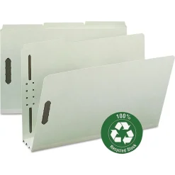 Smead 3 in. Expansion 2 Fasteners Legal Size Recycled Pressboard Fastener Folders - Gray-Green Exterior (25/Box)