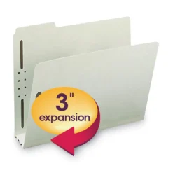 Smead 3 in. Expansion 2 Fasteners Letter Size Recycled Pressboard Fastener Folders - Gray-Green Exterior (25/Box)