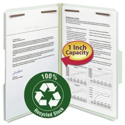 Smead 1 in. Expansion 2 Fasteners Legal Size Recycled Pressboard Fastener Folders - Gray-Green Exterior (25/Box)