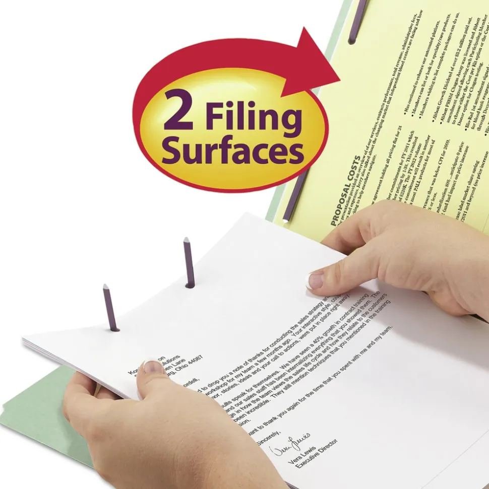 Smead 1 in. Expansion 2 Fasteners Legal Size Recycled Pressboard Fastener Folders - Gray-Green Exterior (25/Box)