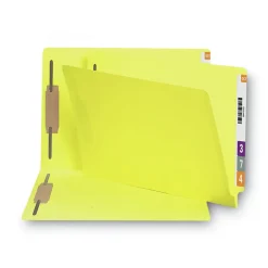 Smead 0.75 in. Expansion 2 Fasteners Legal Size Heavyweight Colored End Tab Fastener Folders - Yellow Exterior (50/Box)