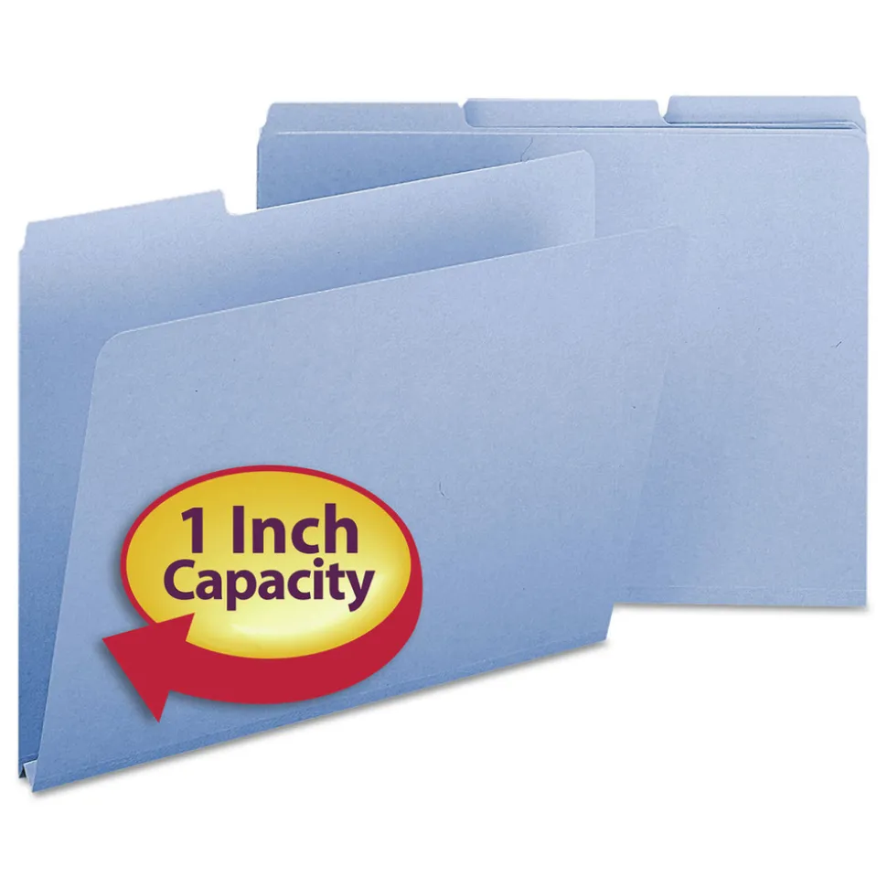 Smead 1 in. Expansion Assorted 1/3-Cut Tabs Letter Size Expanding Recycled Heavy Pressboard Folders - Blue (25/Box)