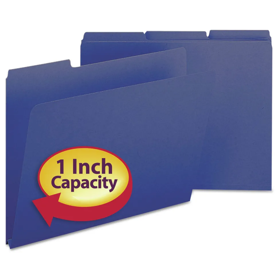Smead 1 in. Expansion Assorted 1/3-Cut Tabs Letter Size Expanding Recycled Heavy Pressboard Folders - Dark Blue (25/Box)