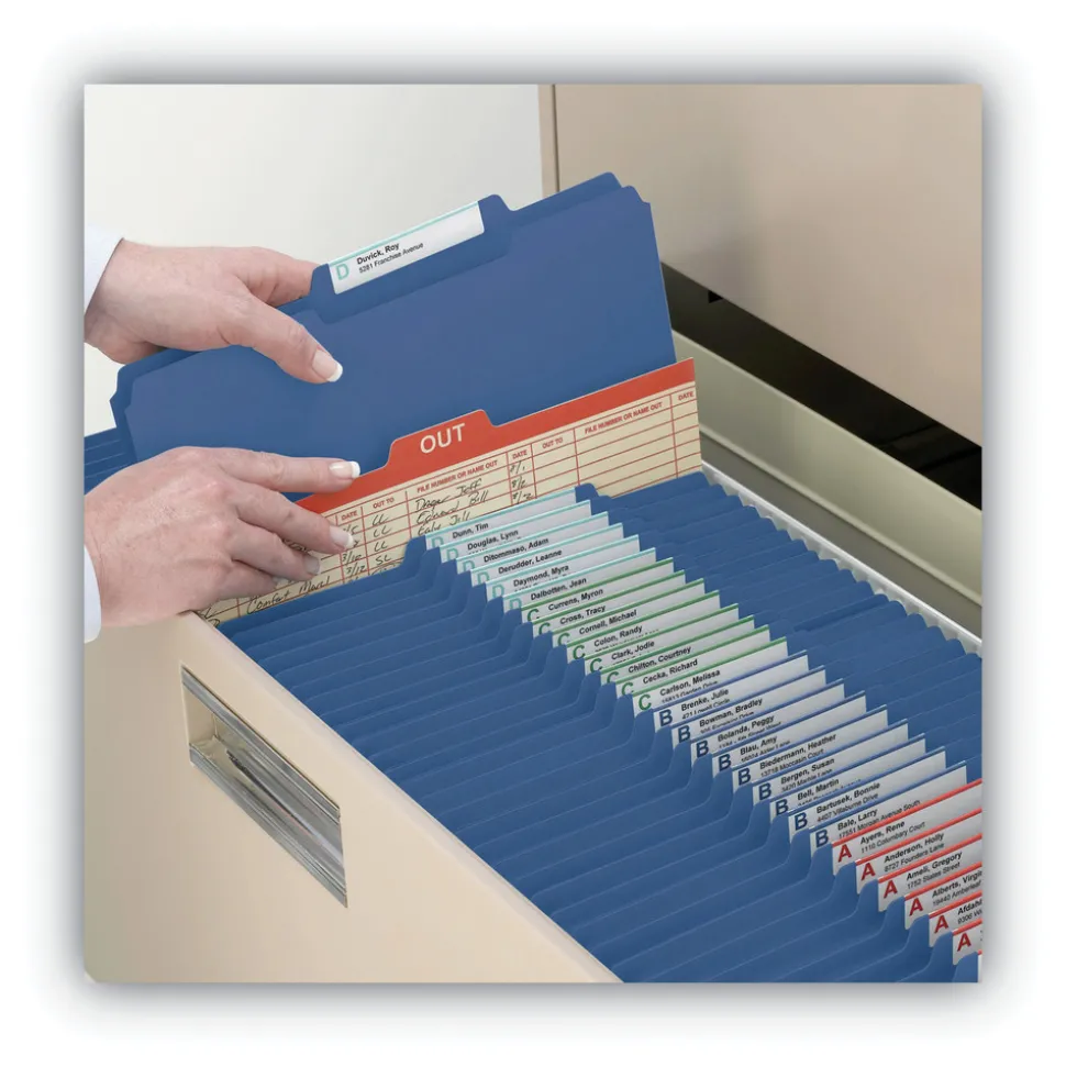 Smead 1 in. Expansion Assorted 1/3-Cut Tabs Letter Size Expanding Recycled Heavy Pressboard Folders - Dark Blue (25/Box)
