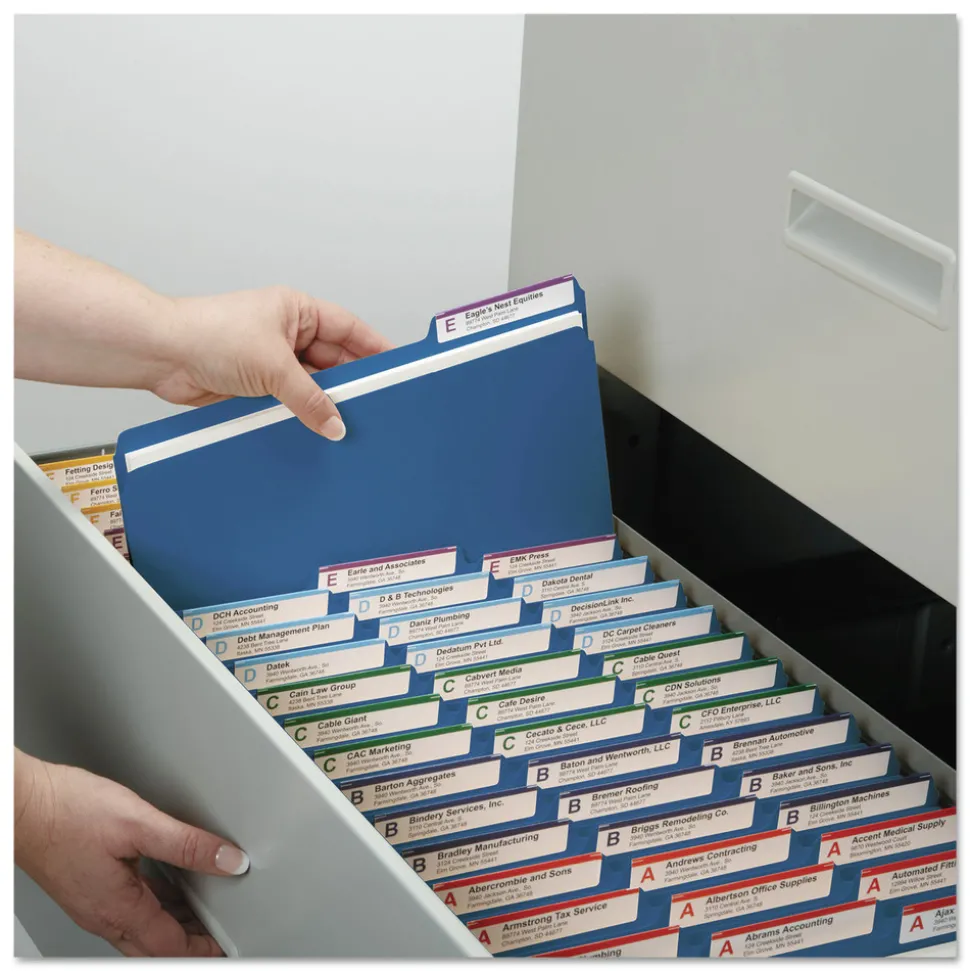 Smead 1 in. Expansion Assorted 1/3-Cut Tabs Letter Size Expanding Recycled Heavy Pressboard Folders - Dark Blue (25/Box)