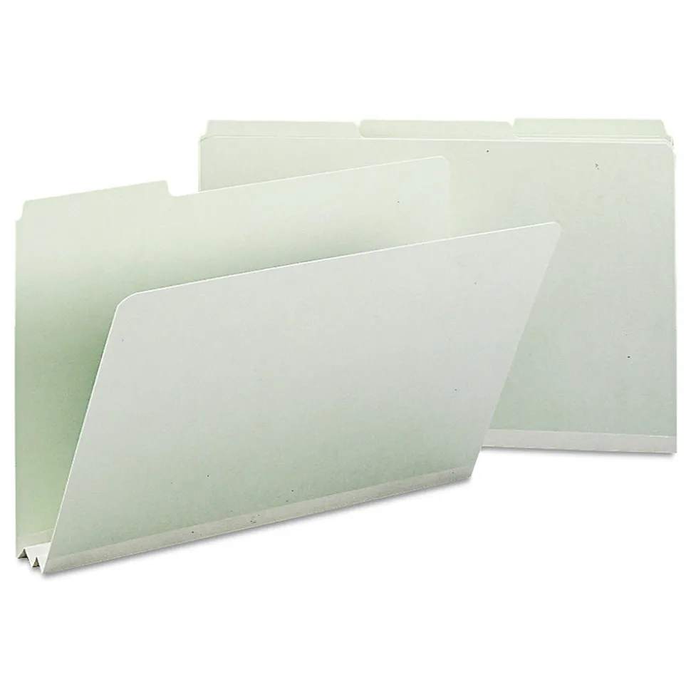 Smead 2 in. Expansion Assorted 1/3-Cut Tabs Legal Size Expanding Recycled Heavy Pressboard Folders - Gray-Green (25/Box)