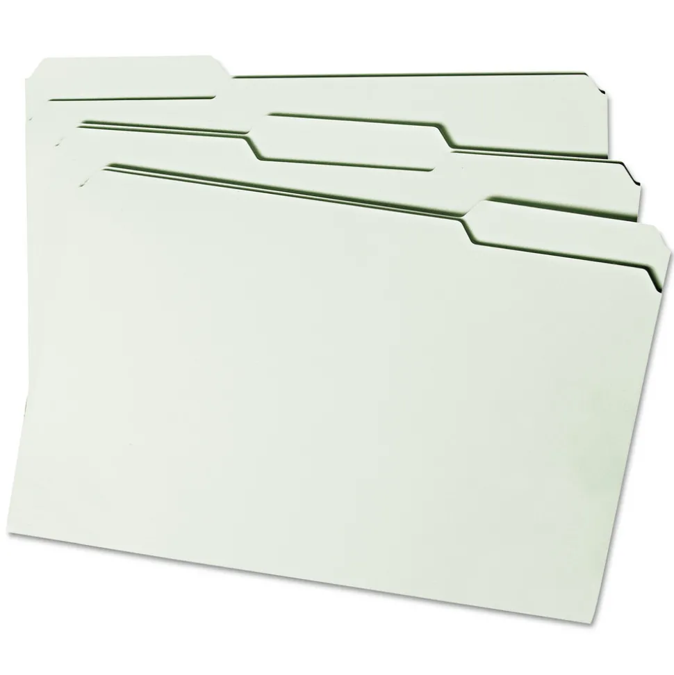 Smead 2 in. Expansion Assorted 1/3-Cut Tabs Legal Size Expanding Recycled Heavy Pressboard Folders - Gray-Green (25/Box)