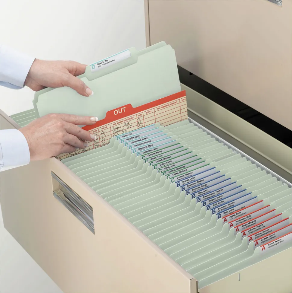 Smead 2 in. Expansion Assorted 1/3-Cut Tabs Legal Size Expanding Recycled Heavy Pressboard Folders - Gray-Green (25/Box)