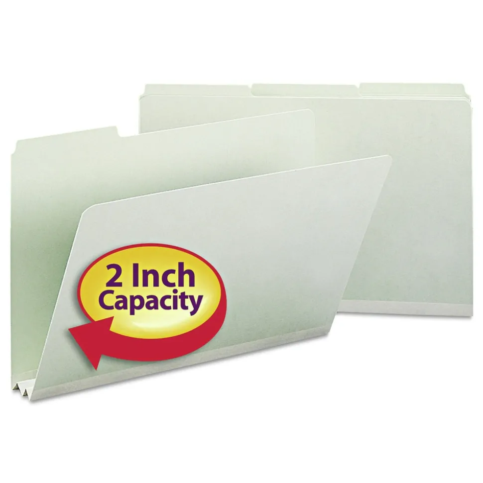 Smead 2 in. Expansion Assorted 1/3-Cut Tabs Legal Size Expanding Recycled Heavy Pressboard Folders - Gray-Green (25/Box)