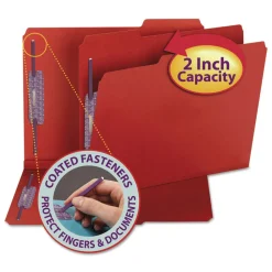 Smead 2 in. Expansion Colored Pressboard Folders with 2 SafeSHIELD Fasteners - Letter Size/Bright Red (25/Box)