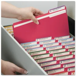 Smead 2 in. Expansion Colored Pressboard Folders with 2 SafeSHIELD Fasteners - Letter Size/Bright Red (25/Box)
