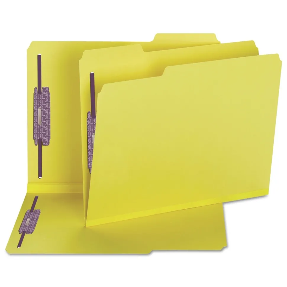 Smead 2 in. Expansion Colored Pressboard Folders with 2 SafeSHIELD Coated Fasteners - Letter Size/Yellow (25/Box)