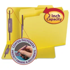 Smead 2 in. Expansion Colored Pressboard Folders with 2 SafeSHIELD Coated Fasteners - Letter Size/Yellow (25/Box)