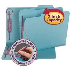 Smead 2 in. Expansion Colored Pressboard Folders with 2 SafeSHIELD Coated Fasteners - Letter Size/Blue (25/Box)