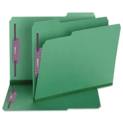 Smead 2 in. Expansion Colored Pressboard Folders with 2 SafeSHIELD Coated Fasteners - Letter Size/Green (25/Box)