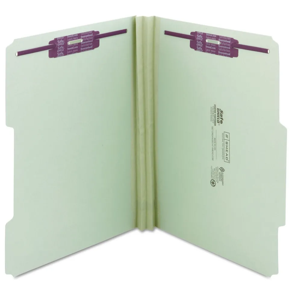 Smead 2 in. Expansion 2/5-Cut Two SafeSHIELD Coated Fasteners Letter Size Recycled Pressboard Folders - Gray-Green (25/Box)