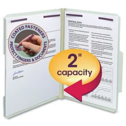Smead 2 in. Expansion 2/5-Cut Two SafeSHIELD Coated Fasteners Letter Size Recycled Pressboard Folders - Gray-Green (25/Box)