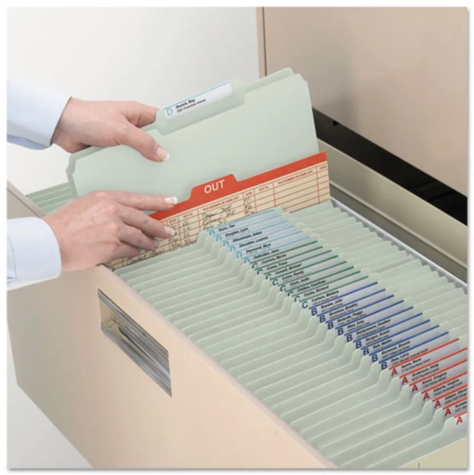 Smead 2 in. Expansion 2/5-Cut Two SafeSHIELD Coated Fasteners Letter Size Recycled Pressboard Folders - Gray-Green (25/Box)