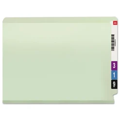 Smead 1 in. Expansion End Tab Pressboard Classification Folders with 2 SafeSHIELD Coated Fasteners - Letter Size/Gray-Green (25/Box)